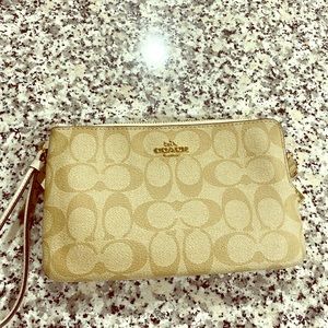 Coach Double Zip Wallet in Signature Canvas White